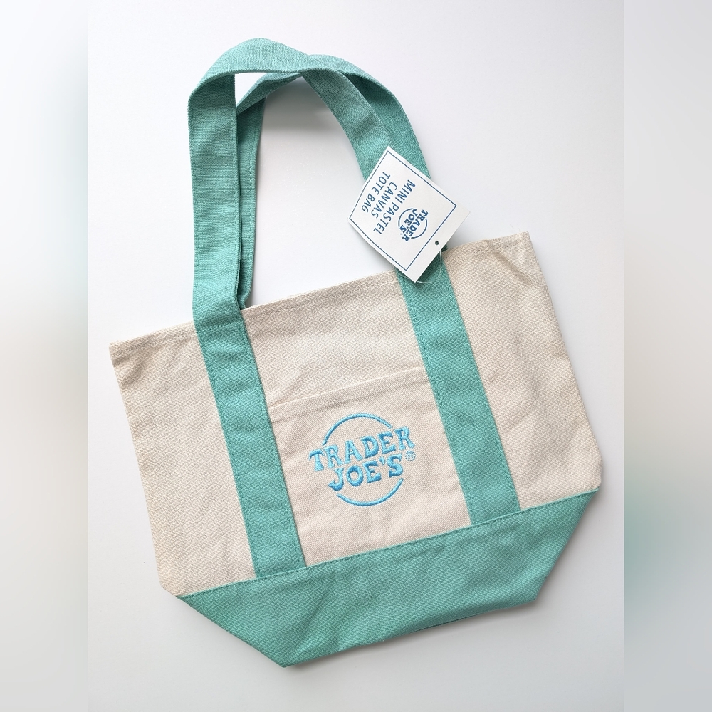 Trader Joe's Viral Canvas Mini Tote Bag NWT * Fast Shipping * Pastel Green Mint